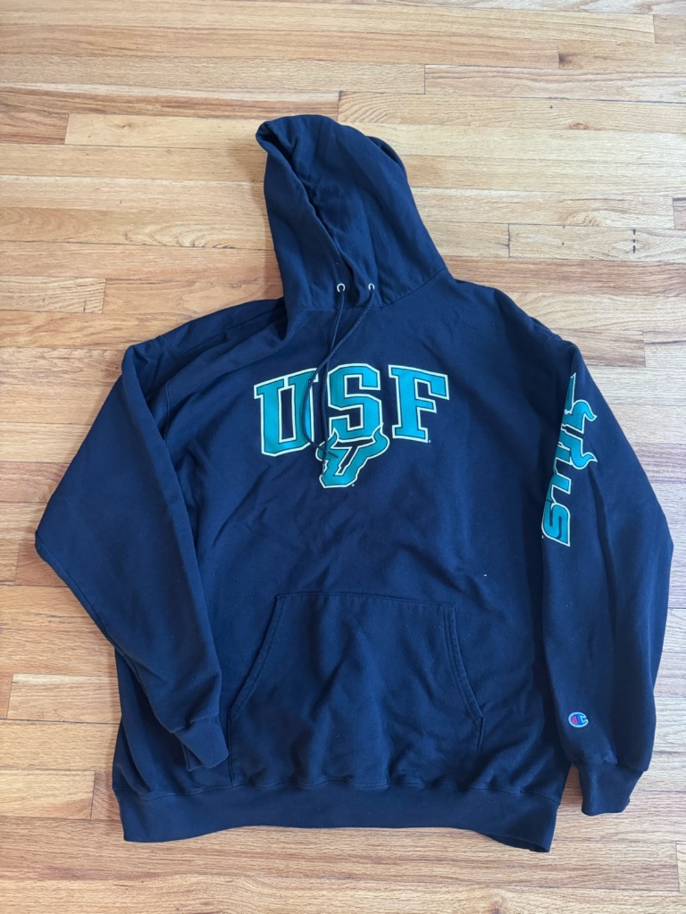 Champion Black Hoodie with Teal USF Logo - Men's Sweatshirt XL